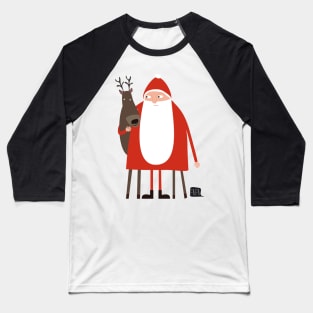 Santa and his reindeer / Weihnachtsmann mit Rentier Baseball T-Shirt